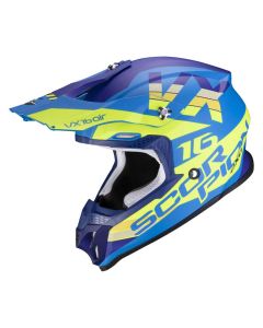 Casque cross SCORPION VX-16 AIR X-TURN Bleu mat Jaune Fluo